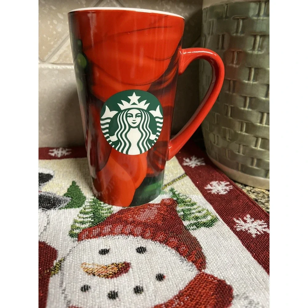 Starbucks Mug Starbucks Christmas Tall Mug Poinsettia Mug Hot Chocolate Mug